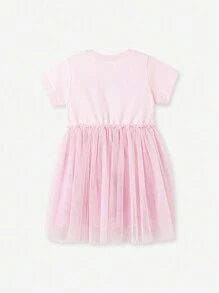 Toddler Girls Unicorn Tulle Dress - Short Sleeve Party Dress With Shiny Unicorn Print - Fuchsia Princess Dress