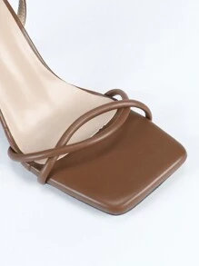 Qin TiNian 女士高跟凉鞋，新款春夏露趾细带性感摩卡棕色手工礼服高跟鞋，适合派对、婚礼、博主和网红推荐，9厘米踝带高跟鞋