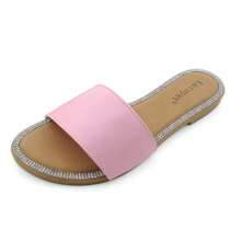Women's Metallic Comfort Flat Sandals With Rhinestone Trim: Stylish Design, Non-Slip Rubber Sole, Latex Insole For Comfort, Perfect For Parties, Gatherings, Casual Wear, Vacations, And Beach Days - Hồng - Xem 1