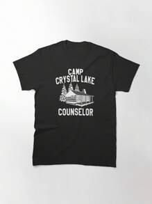 Camp Crystal Lake Counselor Essential T-Shirt, Women's T-Shirt, 220g Pure Cotton, Casual Crew Neck, Perfect For Relaxing At Home Or Out With Friends. - Black - View 1