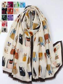 1pc Cat Print Scarf Wrap Shawl - Multicolor - View 11
