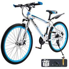 Areyourshop 26" Mountain Bike For Men/Women, 24 Speed Twist Shifting, Front Or Dual Suspension, Comfort Saddle Red/White/Blue/Green - Blue - View 1