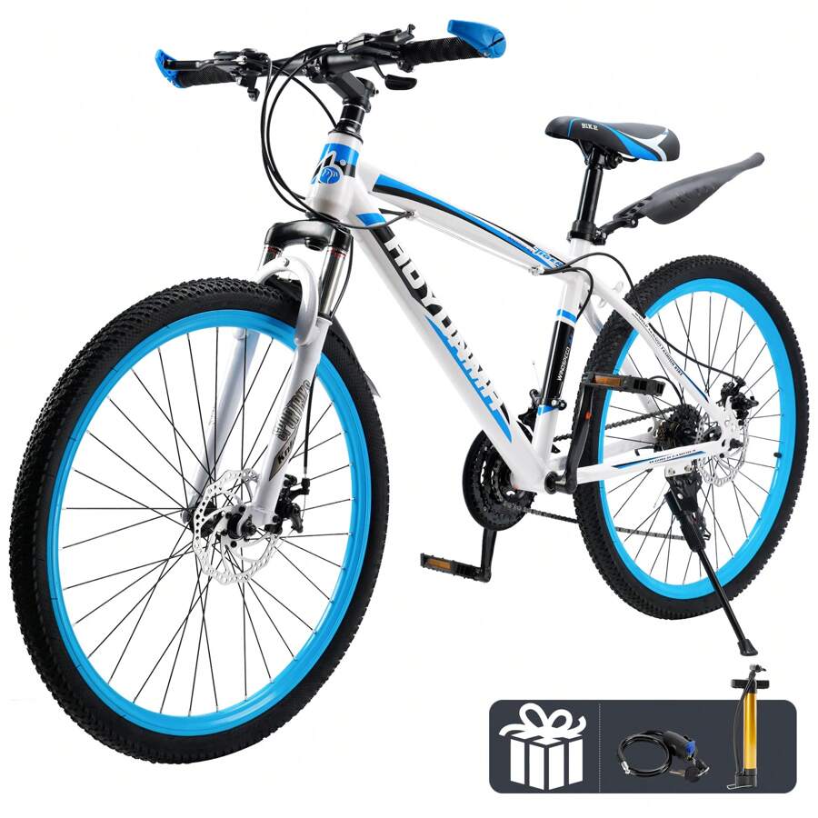 Areyourshop 26" Mountain Bike For Men/Women, 24 Speed Twist Shifting, Front Or Dual Suspension, Comfort Saddle Red/White/Blue/Green - Blue - View 1