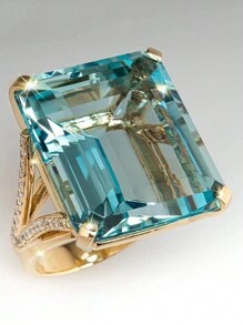 1 件时尚新款浅蓝色方形超大方晶锆石戒指，适合男女的订婚配饰，送给家人/朋友/爱人的礼物 - 淺藍色 - 查看 1