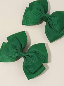 2pcs Black Fabric Bow Hair Clips, Cute Hair Accessories, Party Gift For Friends - Green - View 5