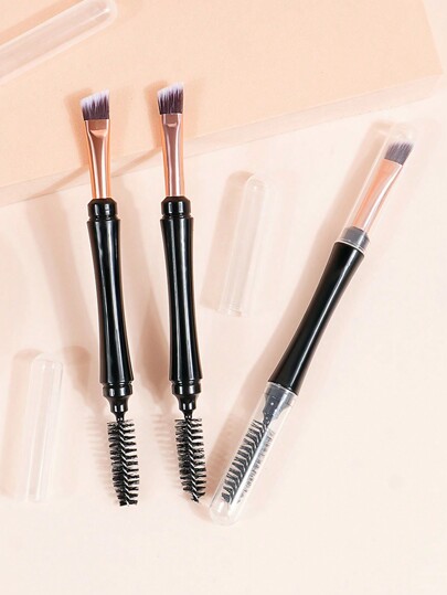 1pc Double Headed Eyebrow Brush With Lid Mascara Brush Spiral Eyelash Curl Bevel Makeup Brush Portable Dustproof Beauty Tool
