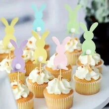 15pcs/10pcs/5pcs Cute Cartoon Easter Rabbit Cupcake Topper For Easter Birthday Party DIY Cupcake Dessert Baking Decoration - Multicolor - View 4