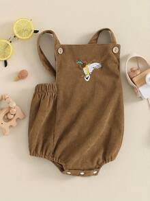 Mono de pana informal estilo rural americano para bebé, mono con cuello cuadrado, sin mangas y botones, con bordado de pato, para niños y niñas - marrón café - Ver 1