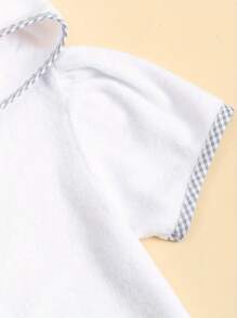 Kid Swim Coverups Bow/Elephant Embroidery Short Sleeve Hooded Robe Zip-Up Towel Beachwear - Grey - View 4