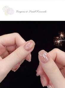 annies 1 件全新梦幻城堡烟花贴纸，闪亮浪漫贝壳闪光烟花指甲贴装饰