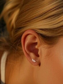 S925 纯银四叶草耳钉，简约设计，适合女性 - 耳環 - 查看 8