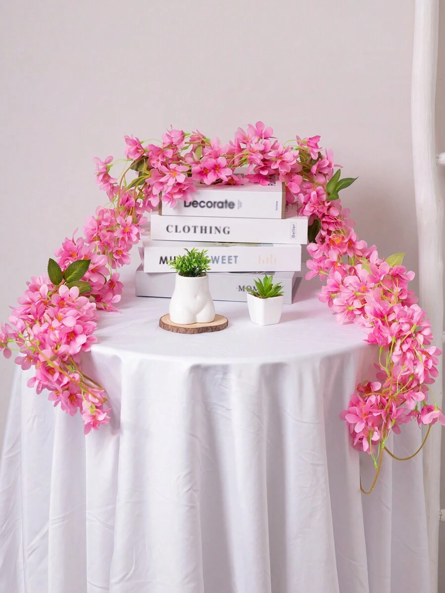 3 件带叶花藤条，白色，粉色，家居装饰，PE 材料，180 厘米/70.8 英寸，人造植物，人造花，仿真植物，秋季，情人节，复活节装饰，园艺装饰，餐厅装饰，秋千装饰，婚礼装饰，学校宿舍办公室装饰，户外派对活动节日生日派对装饰，家庭入口酒店餐厅客厅卧室宴会厨房装饰 - 彩色 - 查看 1