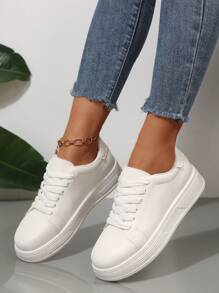 2025 Spring New Women White Thick Sole Skateboard Shoes, Fashion Versatile Breathable Sneakers, Casual Shoes Ins Style