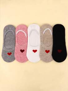5pairs Heart Pattern Invisible Socks - Multicolor - View 5