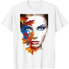 Women Pixel Art Abstract Autumn Leaves Human Graphic Women T-Shirt - White - View 1