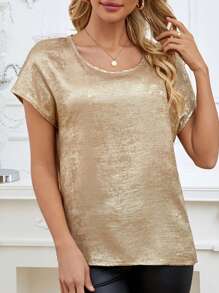Women's Round Neck Short Sleeve Casual Blouse, Suitable For Leisure And Vacation