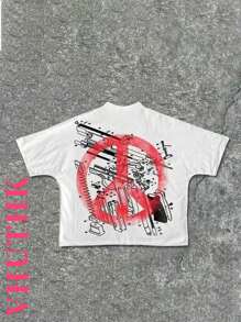 VHUTHK Double Sided Printing (220 Pure Cotton T-Shirt)    Men's Summer Round Neck Short Sleeved Casual Pure Cotton Print   The Big Head Y2k Style - 白色 - 查看 3