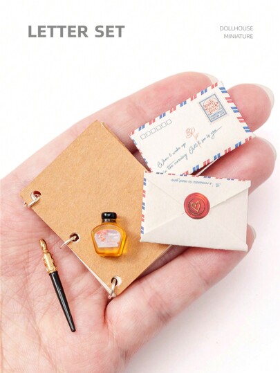 1 set miniatură vintage pentru scrisori pentru casă de păpuși: stilou realist la scara 1/6 1/12, cerneală, caiet, plicuri și papetărie, model decorativ pentru scene de dormitor și birou