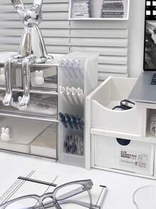 1 件宿舍斜置笔筒，画笔收纳盒，透明创意简约笔筒，办公桌面学生文具盒，大容量画笔、铅笔、蜡笔收纳盒，桌面收纳盒，铅笔盒，笔筒，毛绒铅笔盒，铅笔盒可爱，办公桌收纳盒，材质，记号笔收纳盒