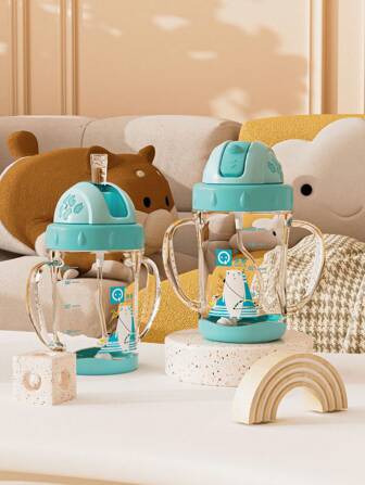 1pc 180ml/220ml Cartoon Weighted Ball Kids Cup, Cute Baby Training Cup, Leak-Proof Anti-Drop Transparent Durable With Comfortable Handle, Convenient To Carry, Suitable For School, Kindergarten, Home, Outdoor Use