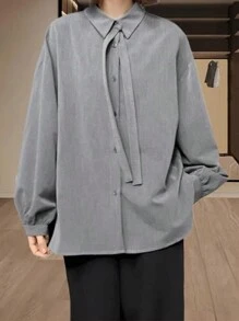 1 pieza Blusa/Camisa holgada de manga larga gris de unicolor casual y fluida para mujer