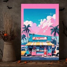Framed Vaporwave Shop Canvas Print,  Retro Japanese Convenience Store Wall Art,  Aesthetic Cityscape PaintingRoom, Living Room, Kitchen, A Festive Touch For Valentine's And New Yea Decor - Framed - View 3