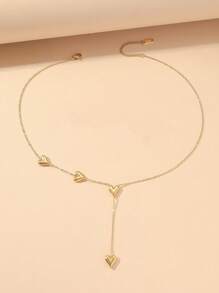 1 件奢华精品复古心形 Y 型项链女士新款时尚不锈钢日常锁骨链 - 銀色 - 查看 3