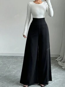 Women's Solid Color High Waist Loose Casual Long Pants