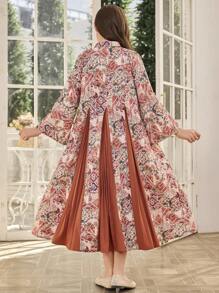 Tween Girl Random Print /Saudi Arabian Style Casual Loose Dress Robe - Multicolor - View 2