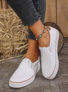 Couples Canvas Slip-On Slouchy Shoes For Walking - 白色 - 查看 3