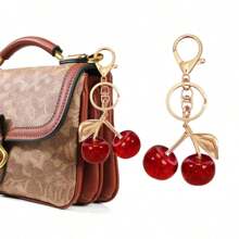 1 Pc Sparkling Cherry Hanging Decor, Cherry Keychain Pendant For Wallet, Bag, Backpack Accessory