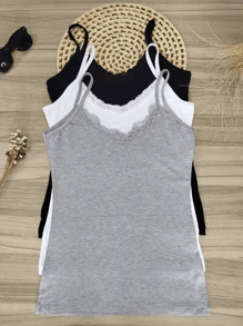 Kit 3 Blusas Regata feminina com Alcinha Básica - Preto Branco Cinza - Visão 1