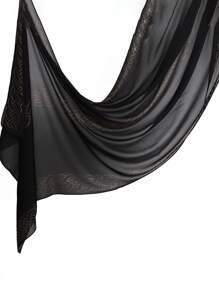1 pièce Foulard musulman en mousseline de soie noire unie très orné de rayures et de strass, cadeau pour les fêtes - Multicolore - Voir 7