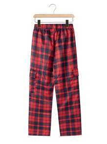 1 件男童/青少年红色格子休闲百搭衬衫，适合所有季节