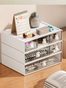 1 件模块化抽屉式桌面收纳盒，多功能收纳盒，适用于化妆品、护肤品、办公用品、珠宝、装饰展示，适用于卧室、宿舍、家庭 - 白色 - 查看 7