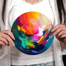 1pc Color Collision Art Hanging Plate Theme Decorative Painting Theme Round Aluminum Sign Wall Art, Suitable For Indoor Decoration, Fashion Tin Painting Decoration, Garland Accessories, Home, Bar, Garage, Cafe, Club, Office And Garden, Perfect For Friends, Family, BFF, Brother, Perfect Choice For Great Gift 8x8x0.2inch Aluminum Plate Hanging Painting Print - 摩卡棕 - 查看 4