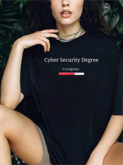 Camiseta informal de manga corta y cuello redondo para mujeres con gráfico impreso "Cybersecurity Degree Loading - Reloj" divertida para futuros expertos en TI. Cómoda, de ajuste relajado, ideal para amantes del deporte en primavera y verano.