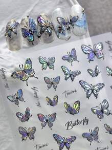 浮雕闪光全息蝴蝶美甲贴纸 - 自粘式，闪光饰面，适合 DIY 美甲装饰
