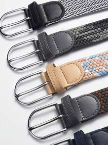 1pc Ivory Blue Woven Elastic Casual Belt For Men With Alloy Buckle, Stretchable Canvas Fashion Belt For Women No-Drill