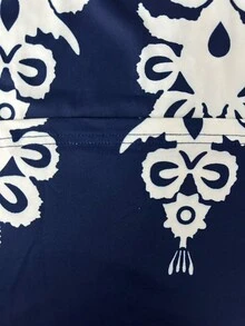 Plus Size Fashion Printed Casual Vacation Style Jumpsuit With Pockets - Navy Blue - View 5