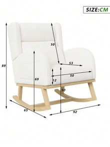Sedia a dondolo, sedia a dondolo morbida e imbottita con cuscino lombare, tasca laterale, poltrona reclinabile con struttura in legno, tessuto teddy, per soggiorno, camera da letto, beige - Bianco - Visualizzare 2