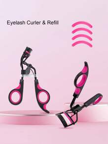 1pc Red & Black Dual-Color Eyelash Curler With 4pcs/8pcs Silicone Refill Pads, Natural Curling Eyelash Shaper Makeup Tool - Black - View 1