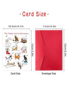 1pc Christmas 12 Cats Greeting Card With Envelope - Unique Christmas Gift Idea For Cat Lovers, Family And Friends, Suitable For Anniversary, Thanksgiving, Birthday, Thank You - Stationery,Christmas