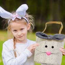 Easter Tote Bag, Cute Cartoon Rabbit Large Capacity Plush Basket Children Festival Present Bag - Light Grey - View 4