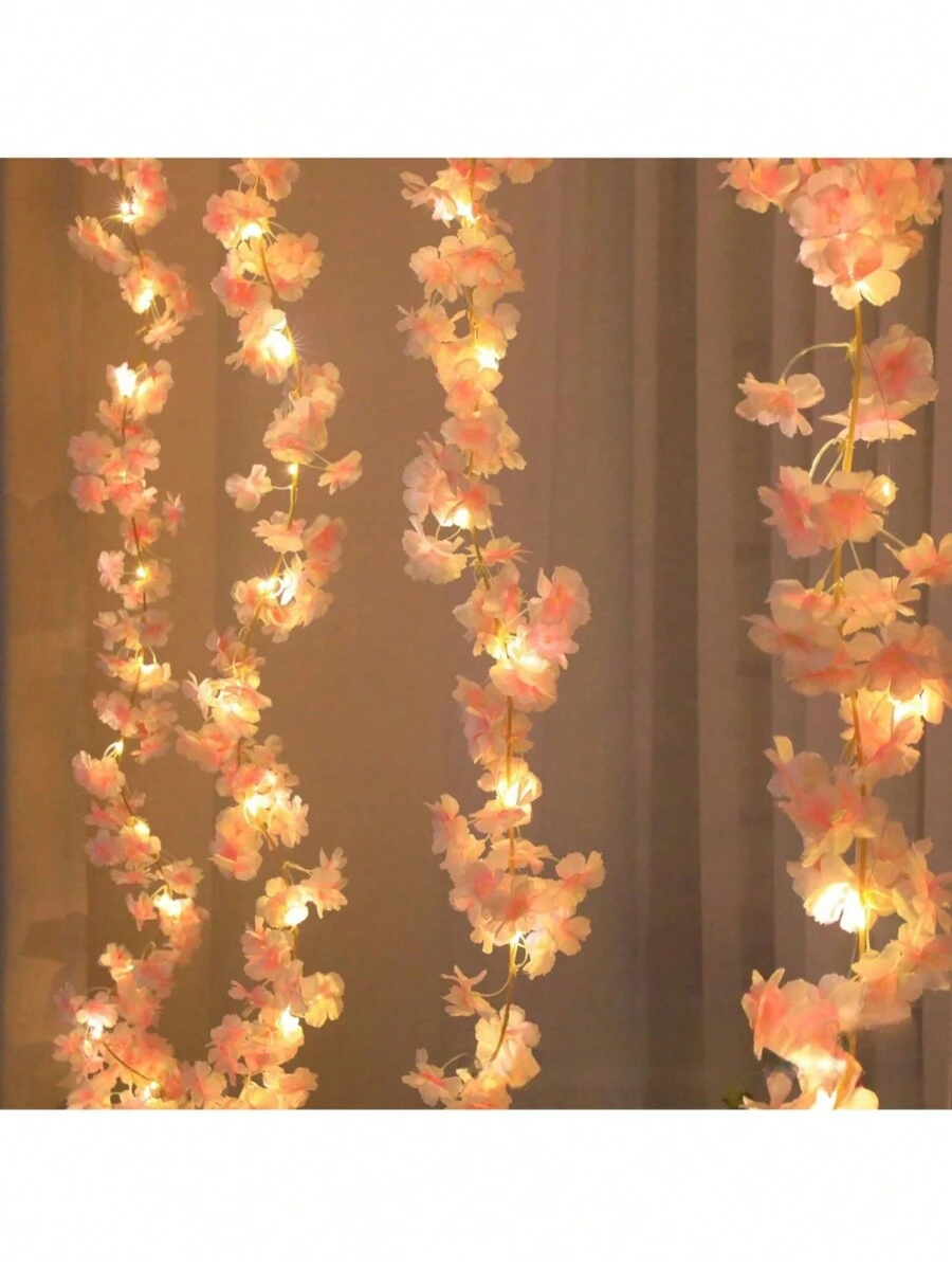 1 套粉色人造樱花藤串灯，带 30 个 LED 灯，适用于派对、节日、生日、婚礼装饰、北欧家具照明、房间装饰 - 深粉紅色 - 查看 1