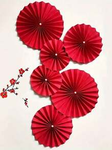 Set de 6/12 abanicos de papel rojo vívido con flores decorativas - Ideal para la celebración del Año Nuevo Chino y decoración de fiestas de bodas, agrega colores festivos a cualquier hogar o restaurante