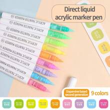 Set de 9 marqueurs de peinture acrylique, pointe souple grande capacité, macaron minimaliste, gris, marron, coloré, noir, convient pour les livres de coloriage, la peinture d'étudiants, le dessin de bandes dessinées, l'art sur papier non transparent, le graffiti DIY, les crayons de couleur, les pierres, le verre, la céramique, les métaux, 126 couleurs disponibles, indispensable pour la rentrée scolaire - Multicolore - Voir 25
