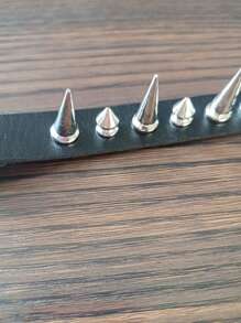 （铆钉形状随机）1 件男女通用尖刺装饰朋克颈链，原宿风格，PU 皮革项链，哥特风格长短交替尖头铆钉时尚配饰项链项圈铆钉摇滚项链，男女皆宜 - 黑色 - 查看 10