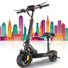 Adult Electric Scooter (Folding Scooter With Seat), 48V/12Ah Large Capacity Battery, 200W Brushless Motor, Range 20-30KM, Colorful Display, 10-Inch Tires, Charging Time 6-8 Hours, A Good Gift For Your Friends At Christmas And New Year. - UK Plug(220-240V) - View 3