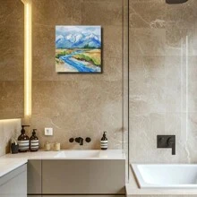 Wrapped Framed Canvas Vintage Wall Art Majestic Mountain Range Painting With River - Artful Home Decor For Living Room, Bedroom, Bathroom, Office - Wrapped Framed Canvas - View 4